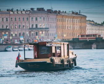 White nights. Raising bridges. boat Van Gogh, One day charter, Russia, Saint-Petersburg